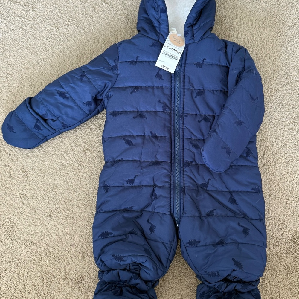 New with tags! Navy blue 0-3 month baby boy snowsuit.